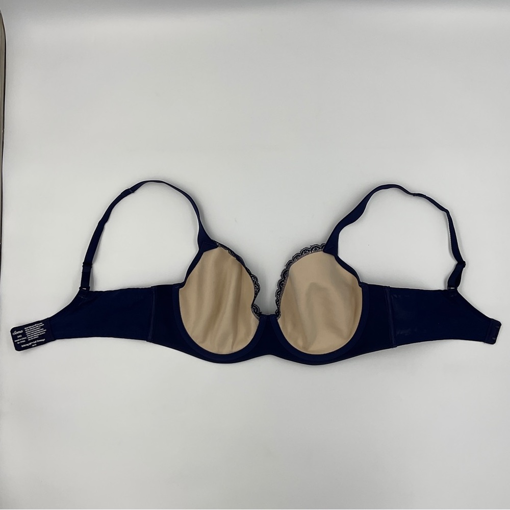 Soma EUC Enticing Lift Full Coverage Navy Lace Bra Nude Background 34D - Picture 13 of 16